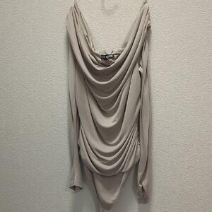 Pinko Taupe Draped Long Sleeve Bodysuit